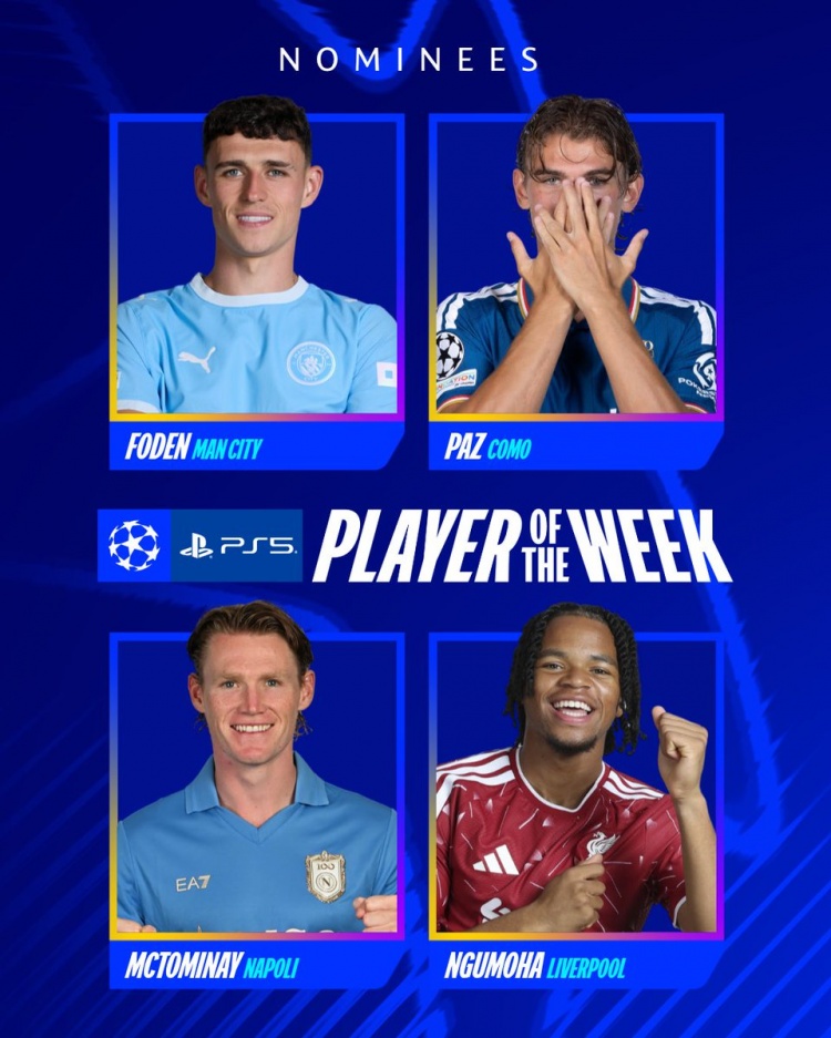 欧冠本轮最佳球员候选:福登、帕斯、麦克托米奈、恩古莫哈 欧冠本轮最佳球员候选:福登、帕斯、麦克托米奈、恩古莫哈